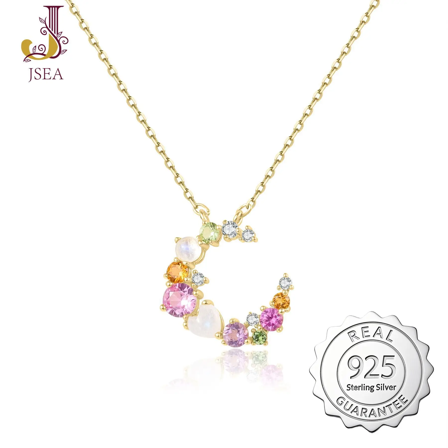 

Spring Summer Colorful Gemstone Moon Pendant Necklace - S925 Sterling Silver Natural Topaz Gemstone for Women