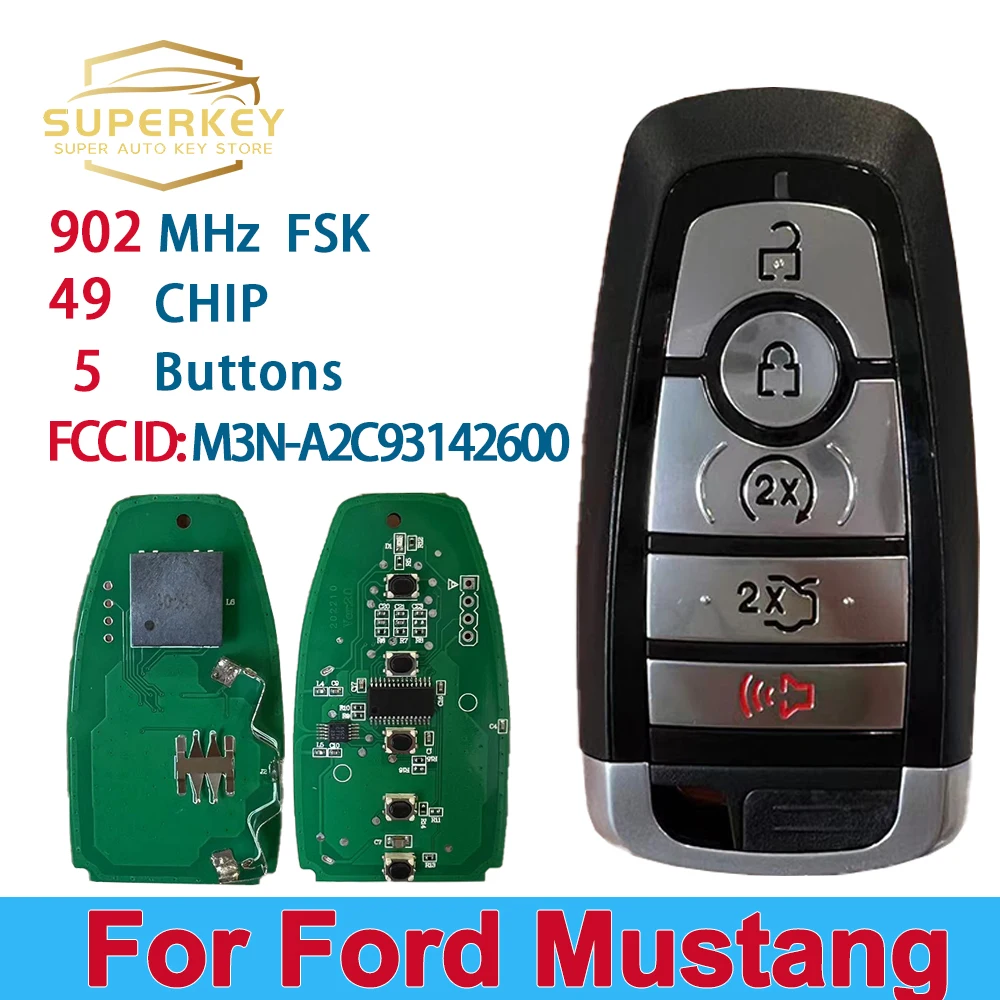 SUPERKEY 5 Buttons 902MHZ ID49 PCF7953P Keyless Go  M3N-A2C93142600 Smart Key For Ford Mustang Edge Explorer Expedition Fusion