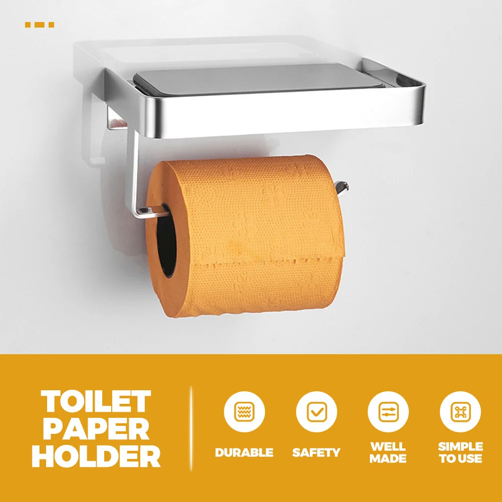 

Stainless Steel Tissue Roll Holder Wall Mounted Phone Shelf No Fade Scratch Resistant For Bathroom Kitchen Toilet Paper