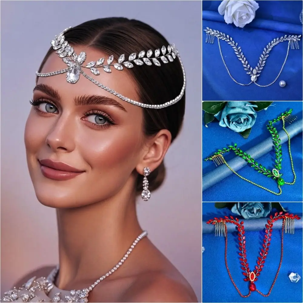 Exquisite Shining Bride Forehead Head Chain Rhinestone Solid Color Wedding Rhinestone Headband Women's Headwear Wedding