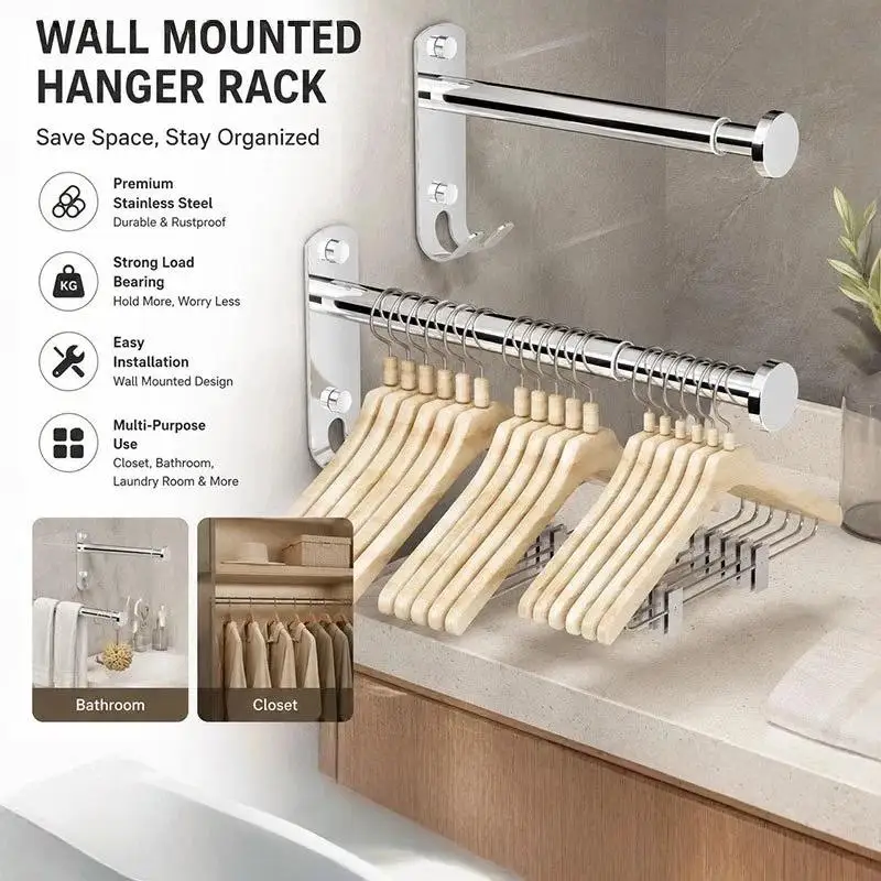 [S]Cloth Hanger Storage Rack Stainless Steel Wall-mounted Balcony Drying Punch-free Hanger Wall-mounted Balcony Drying Hook