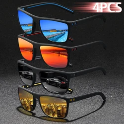 4PCS Eyewear Fashion Vintage Check Square Sunglasses For Men Women Driving Fashion Luxury Brand Design Sun Glasses
