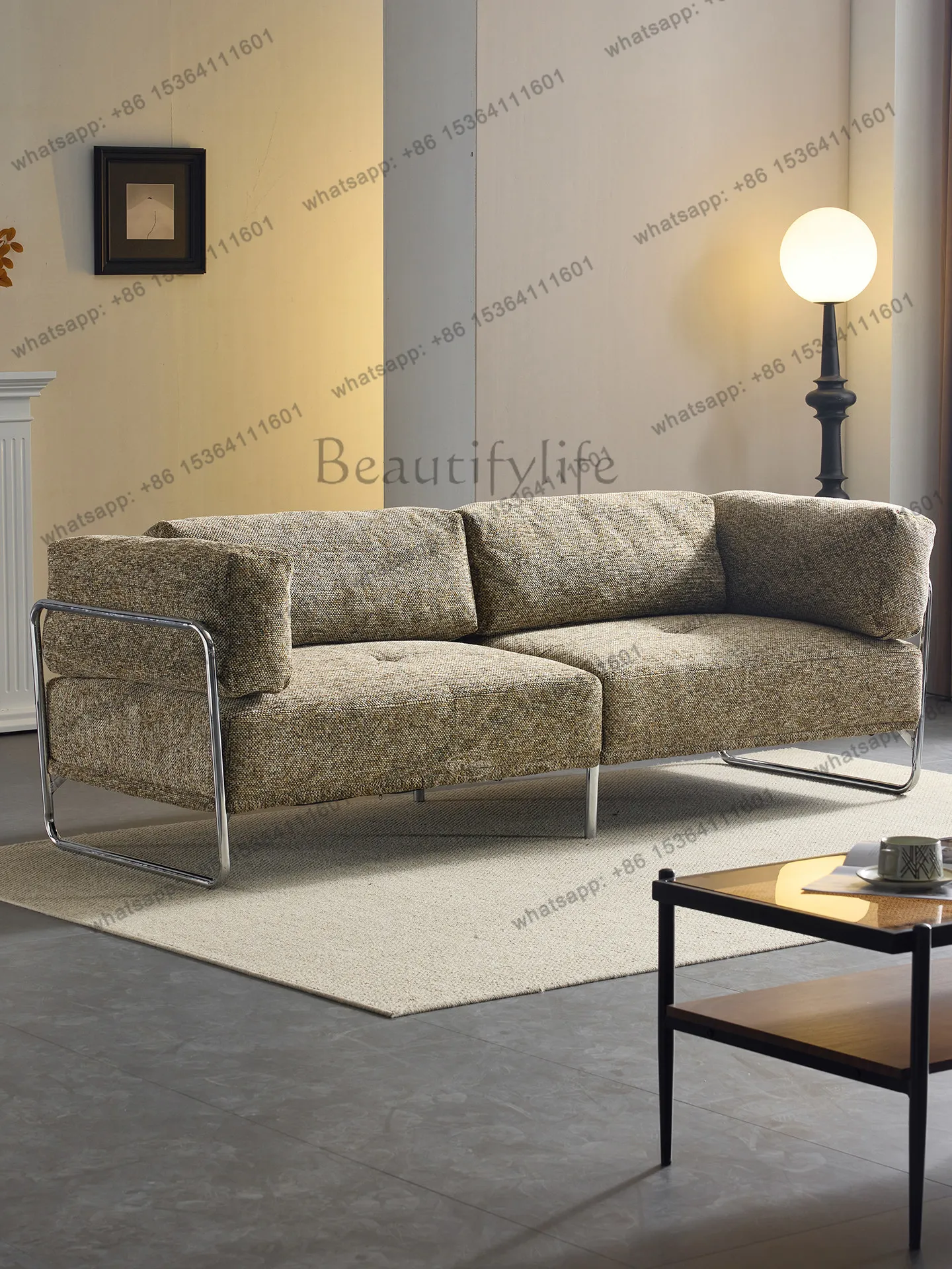 Small apartment sofa wrought iron medium and ancient style retro living room B & B fabric sofa