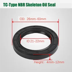 1Pcs Nitrile Rubber Shaft Oil Seal TC-21/22mm*26/27/28/31/32/33/34/35/36/37/39/40/45/52-62mm*4/5/6/7/8/10/12mm NBR Oil Seal