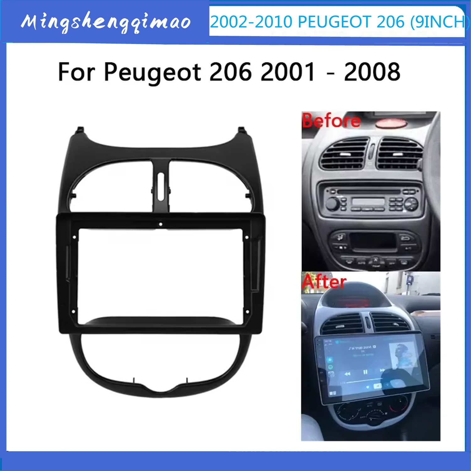 

9 Inch 2 Din android car Dashboard Frame CAR DVD Frame Radio Panel Frame Navigation Panel for Peugeot 206 2000-2008