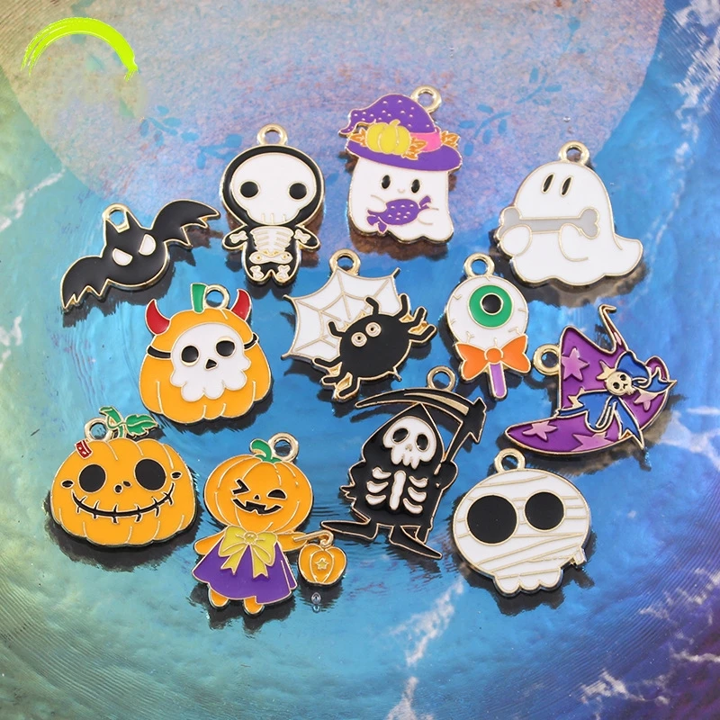 Halloween Charms for DIY Jewelry Making Accessories 10pcs Cute Pumpkin Ghost Mummy Skeleton Skull Enamel Metal Charm Pendant