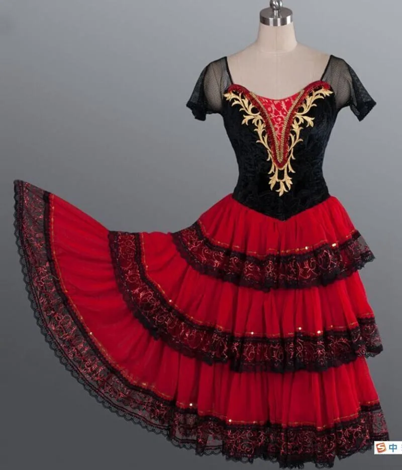 Don Quixote Adult Red Romantic Tutu Spanish Kitri Ballet Dress women Professional Tutu Ballet Spanish Dance Costume for girls