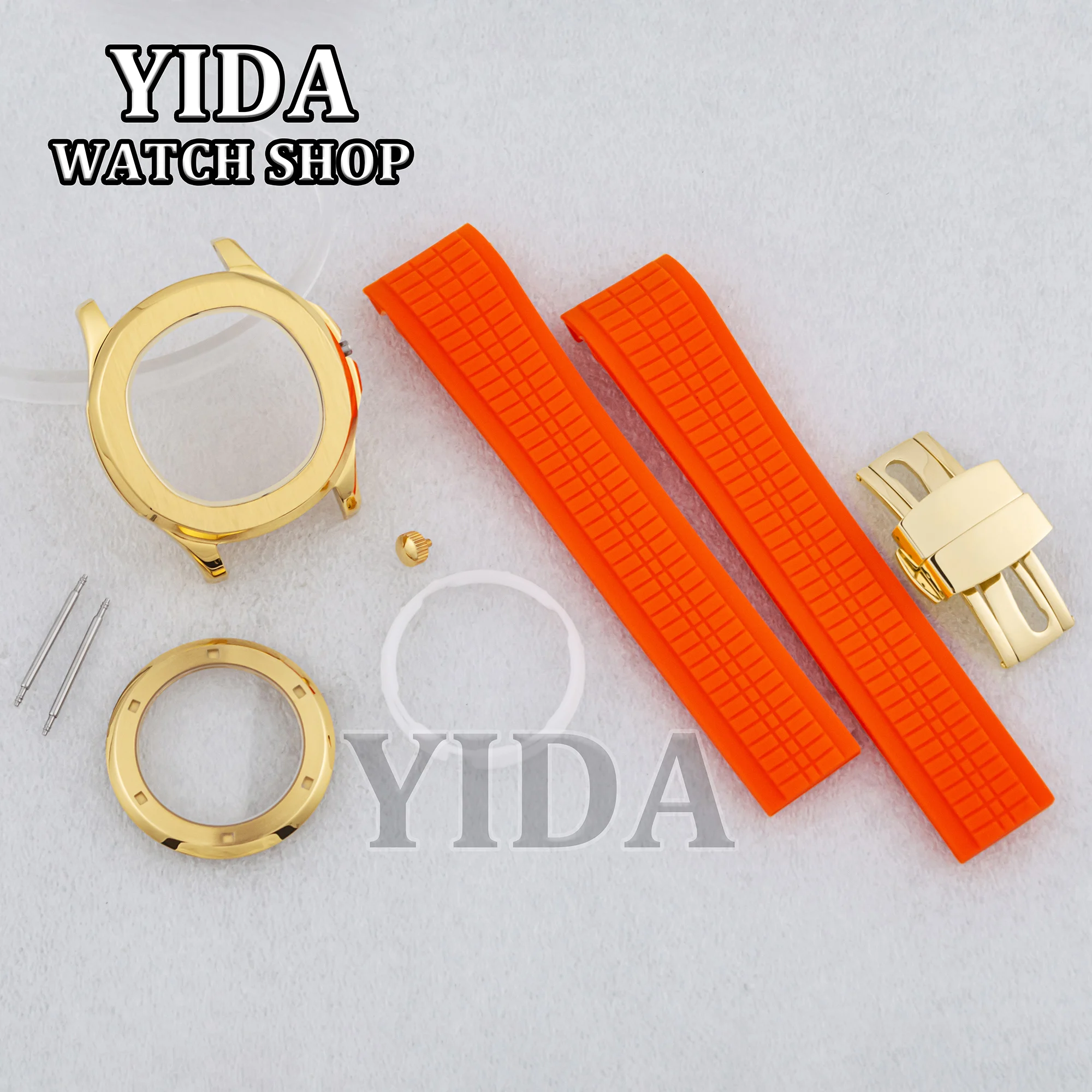 42 ミリメートルゴールド NH35 ケースラバーブレスレットサファイアガラス 100 メートル防水時計部品アクアノートノーチラスフィット NH35 NH36 運動部分