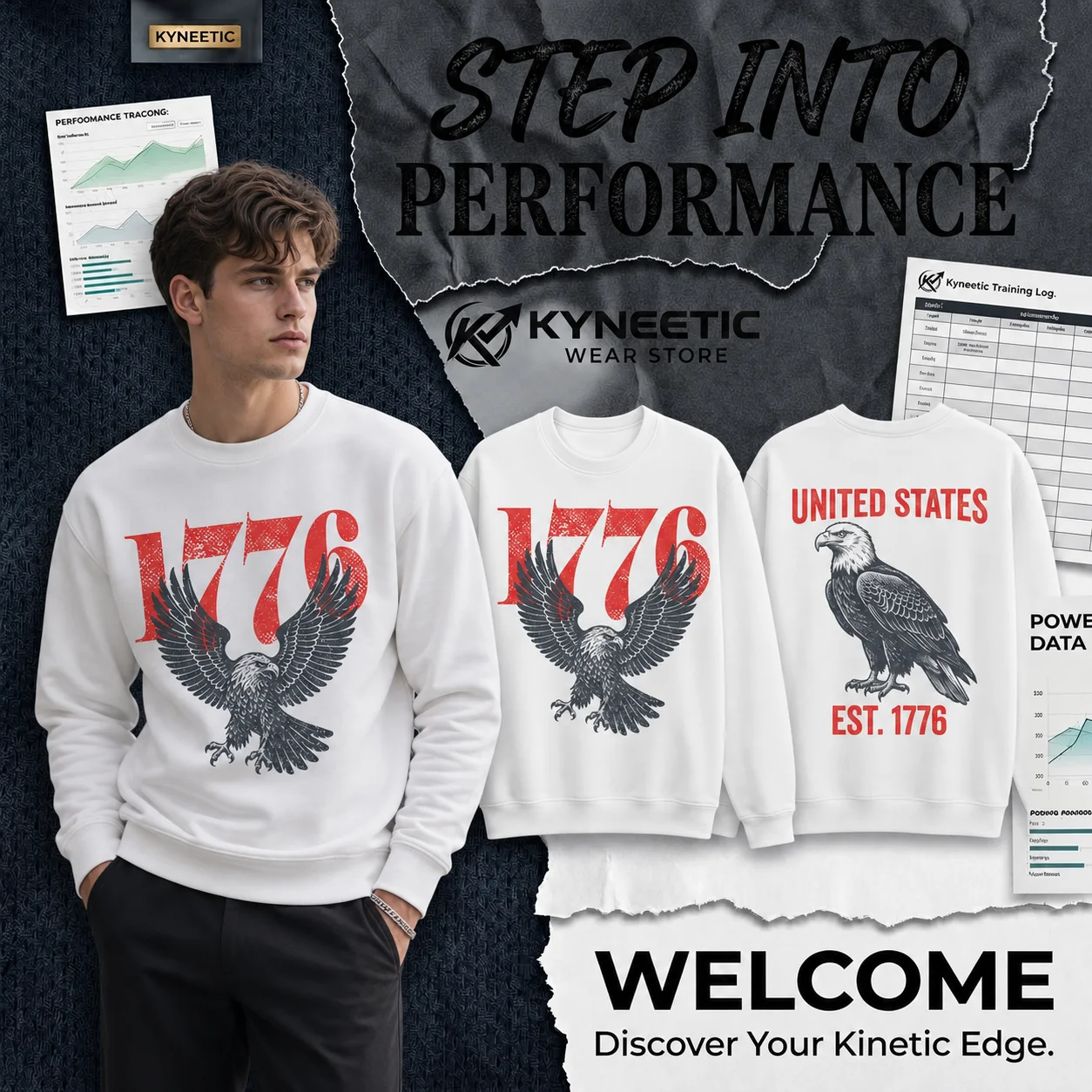 Vintage American Eagle 1776 Print Parent-Child Long Sleeve Crewneck Sweatshirt Casual Independence Day 4th of July Tops Streetwe