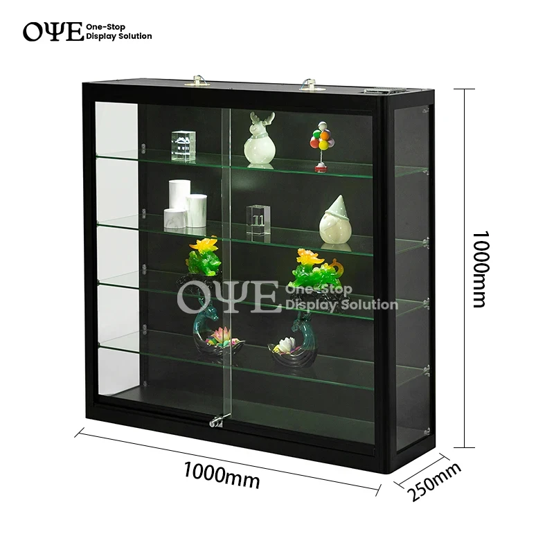 custom.LED Illuminated Wall Mount Glass Display showcase with  Multilayer Tempered Glass Shelves