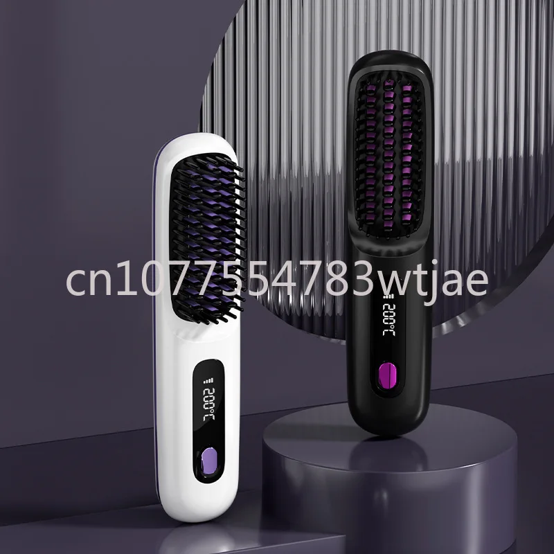 New LCD USB Charging Ceramic Heating Electric Comb Straightener Wireless Portable Straightening Comb