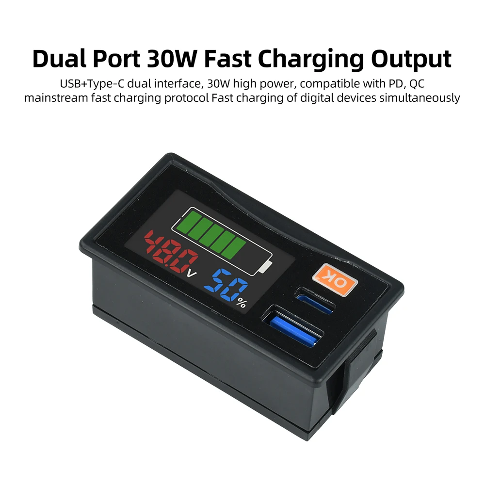 DC 12-24V Digitaler Voltmeter Batteriestandsanzeige USB+Typ C 30W Ausgangsspannungstester Leistungsmesser Auto-Kapazitätsmonitor – Detail 2