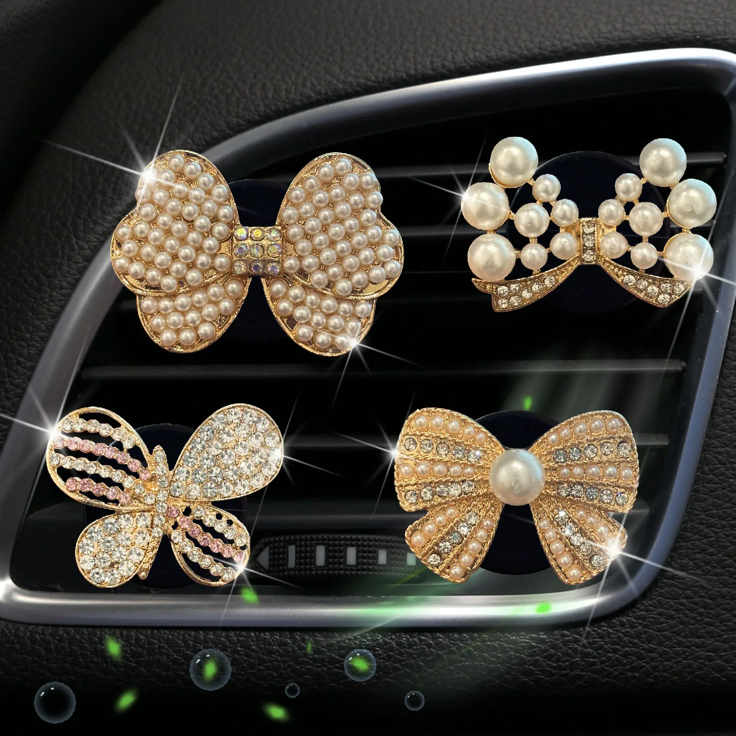 Bling Bow Vent Clips,Crystal Car Air Fresheners Vent Clips,Bling Bow-Knot Car Diffuser Clips,Rhinestone Car Interior Decoration