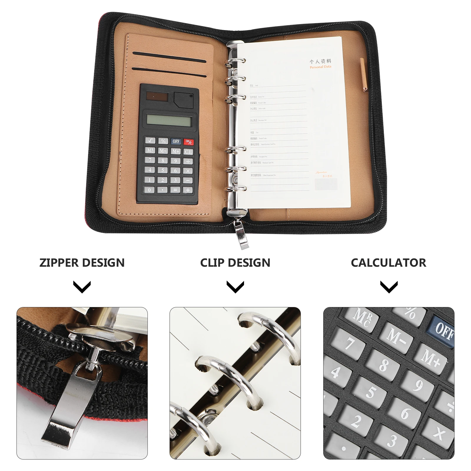 

Notebooks Loose-leaf Calculator Travel Agenda Manager Business Notepad Red Zipper