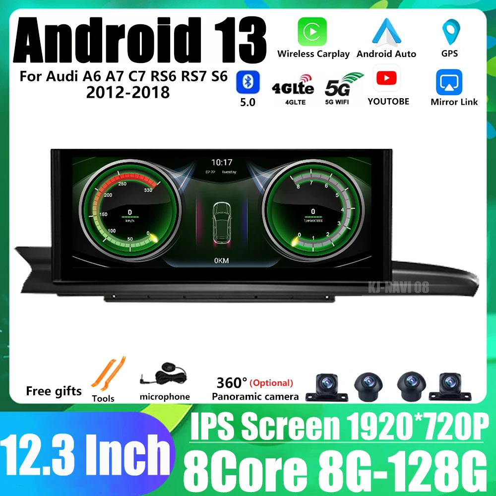 Android 13 Carplay 12.3 Inch Car Player For Audi A6 A7 C7 RS6 RS7 S6 2012-2018 RMC Multimedia Radio Stereo GPS Navigation 