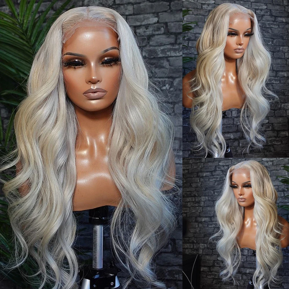 613 colored human hair wigs for women body wave Platinum ash Blonde grey Lace Front Wig brazilian hair hd transparent 360 13x6