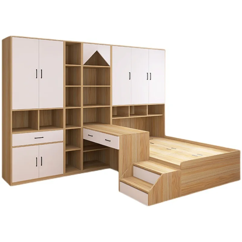 

Tatami bed wardrobe integrated, with desk bookcase combination, small apartment against the wall