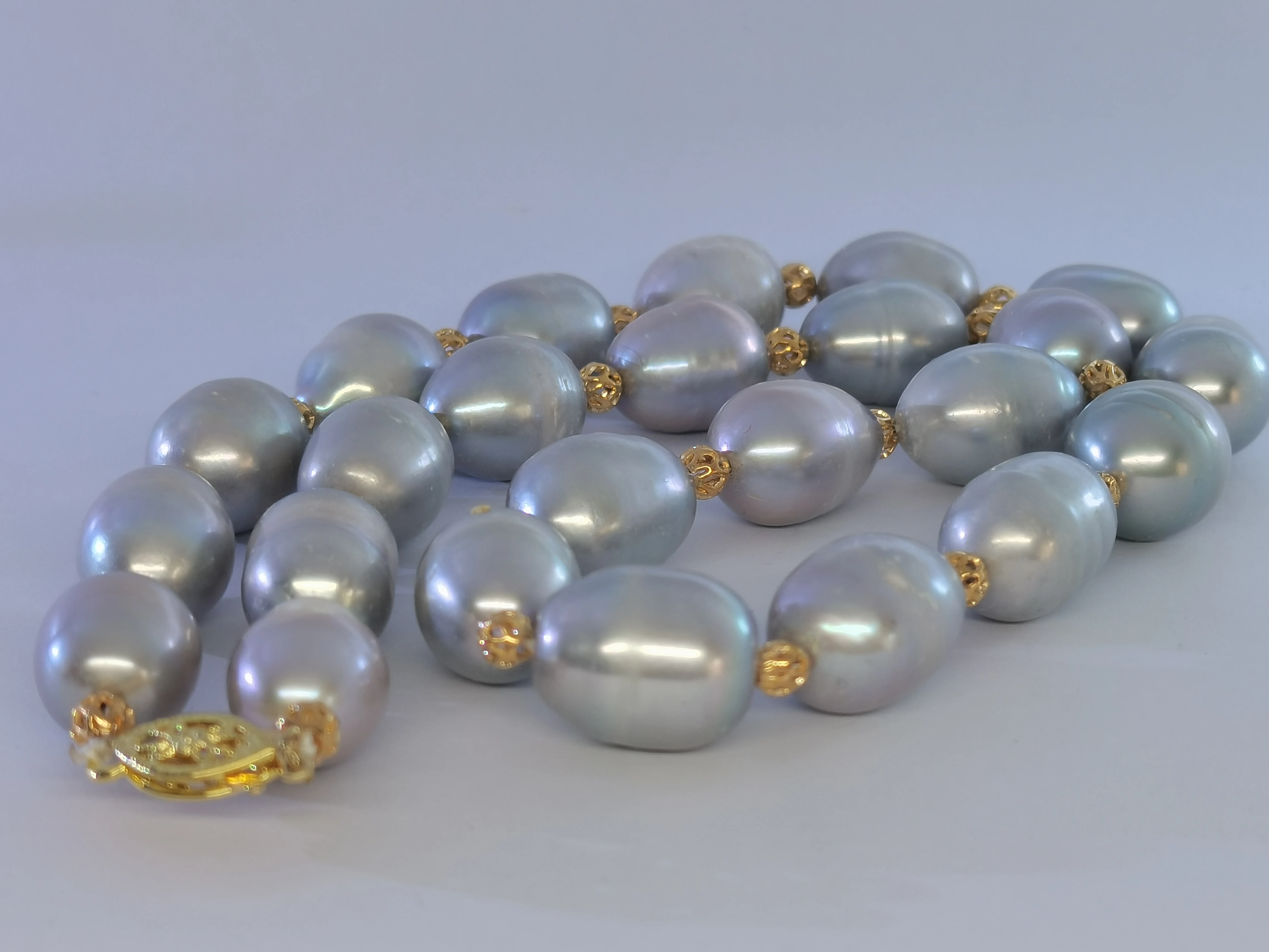 

Only 18''Beautiful 11-12mm AAAA SOUTH SEA Gray Frost Pearl Necklace 14K Gold Fine Jewelry Gifts