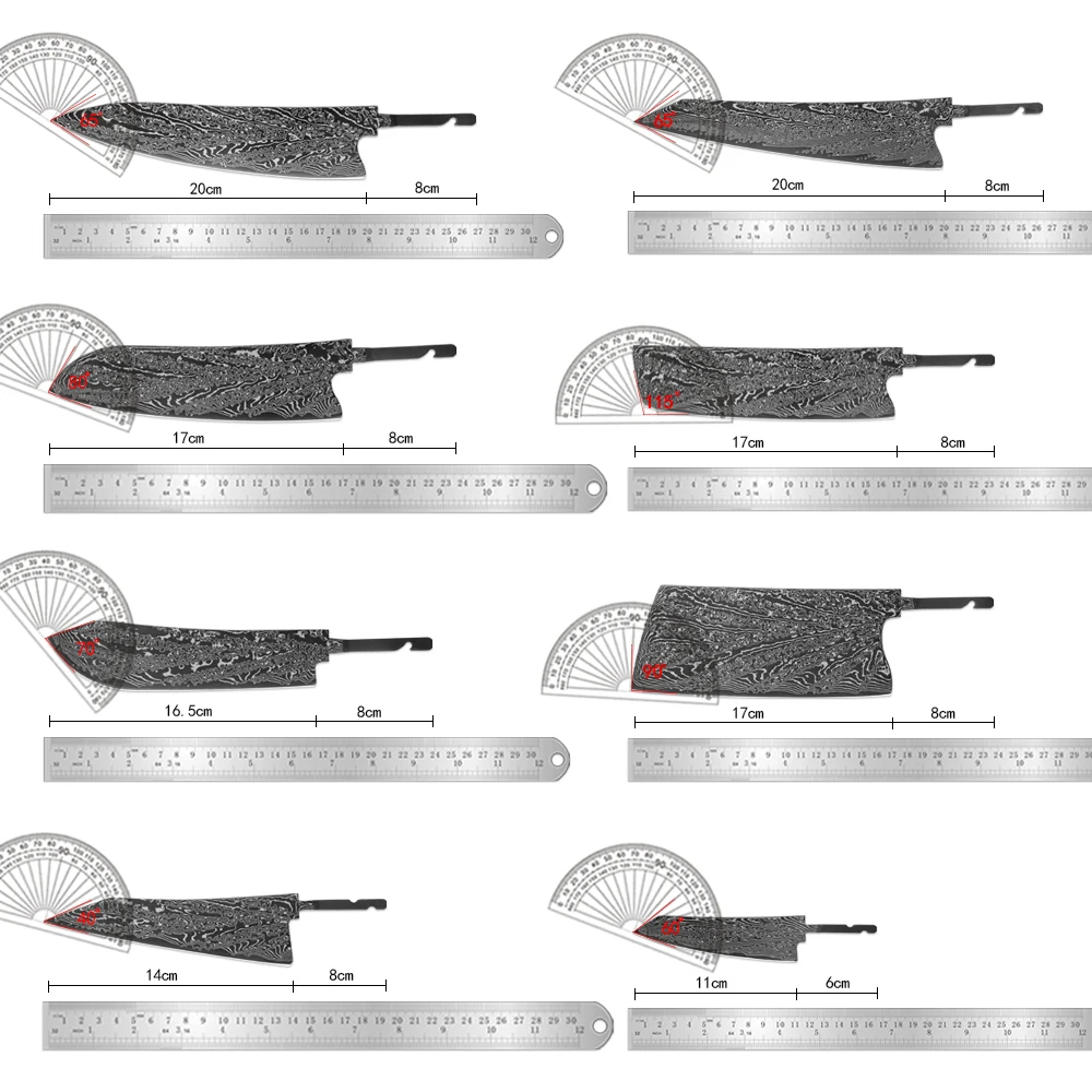 Japanese Black Blade Damascus Steel Knife Blanks Set 1-8PCS, Handmade DIY Kitchen Knife Blank Maker's Accessories DIY Blade