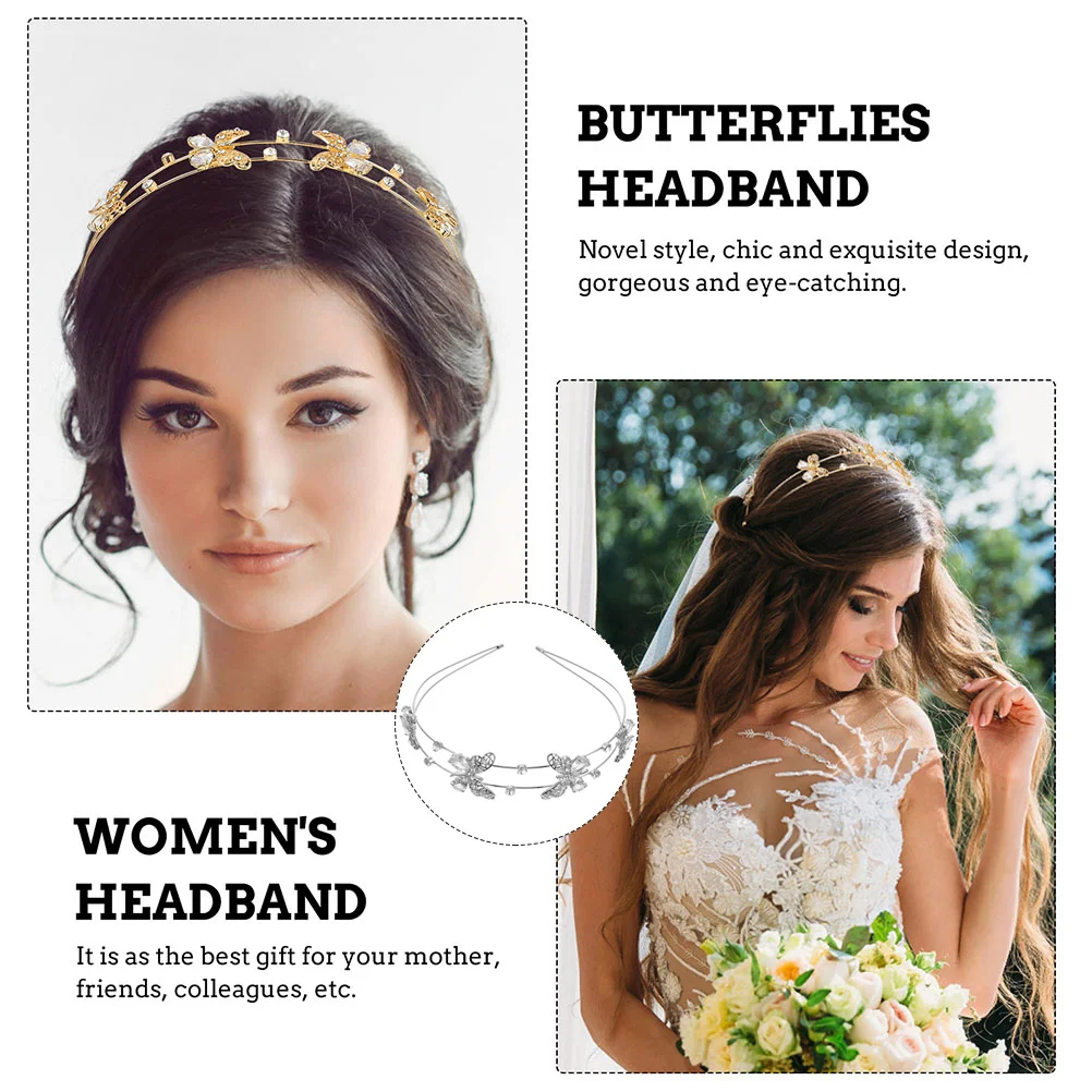 

Elegant Rhinestone Butterflies Headpiece Zinc Alloy Hair Band Party Wedding Headdress Double Band Design For Women Daily
