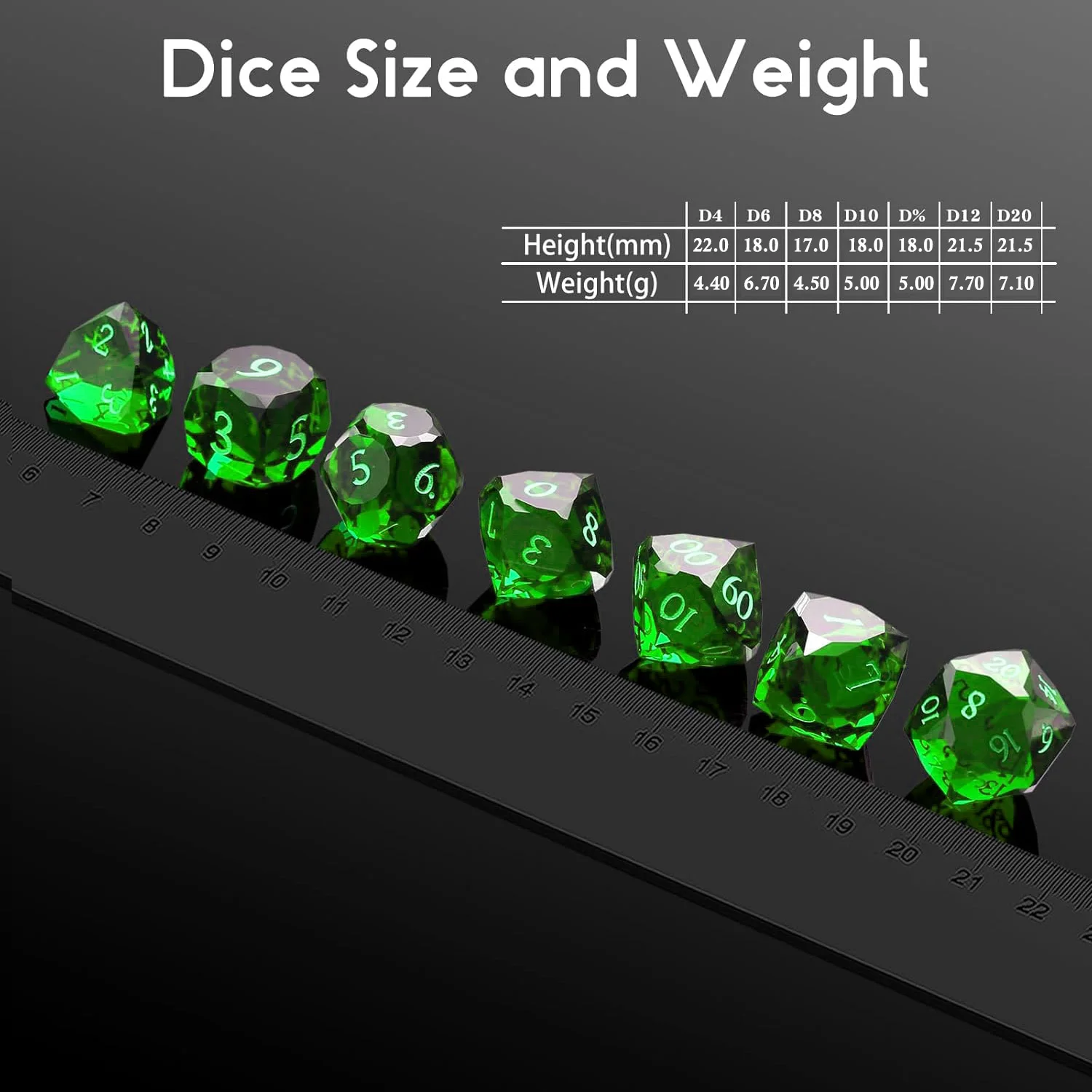 Crystal Multifaceted Polyhedral Dice Set 7 PCS for DND, RPG Tabletop Gaming, Collectors | Tinbox Packing, Gemstone Effect Dice view 4