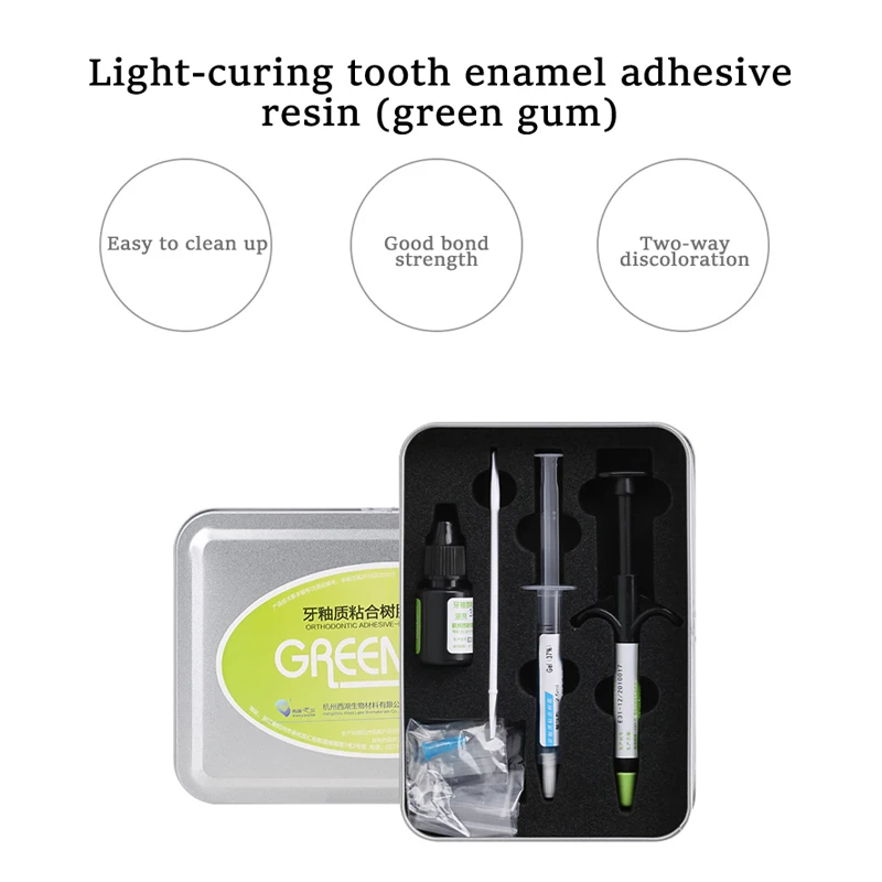 

Orthodontic Adhesives: Enamel Bonding, Light-Curing Resin, Orthodontic Tray Green Gum, Dental Lab Materials