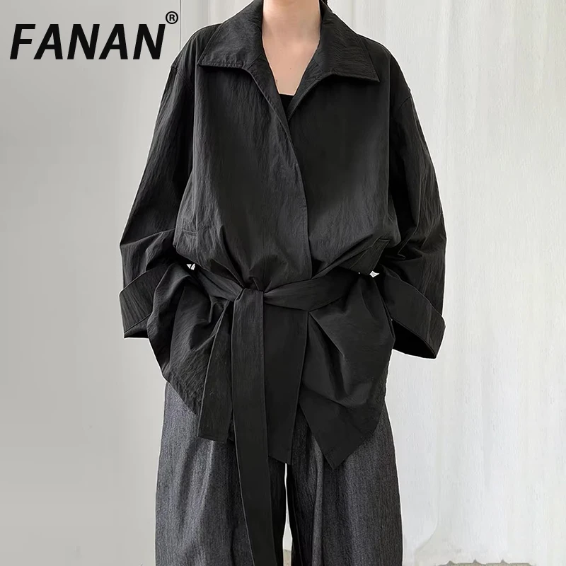 

FANAN темпераментный кардиган, плащ для женщин, пояс с лацканами, короткая ветровка со сборкой на талии, офисные женские куртки, новинка осени 2023 г.