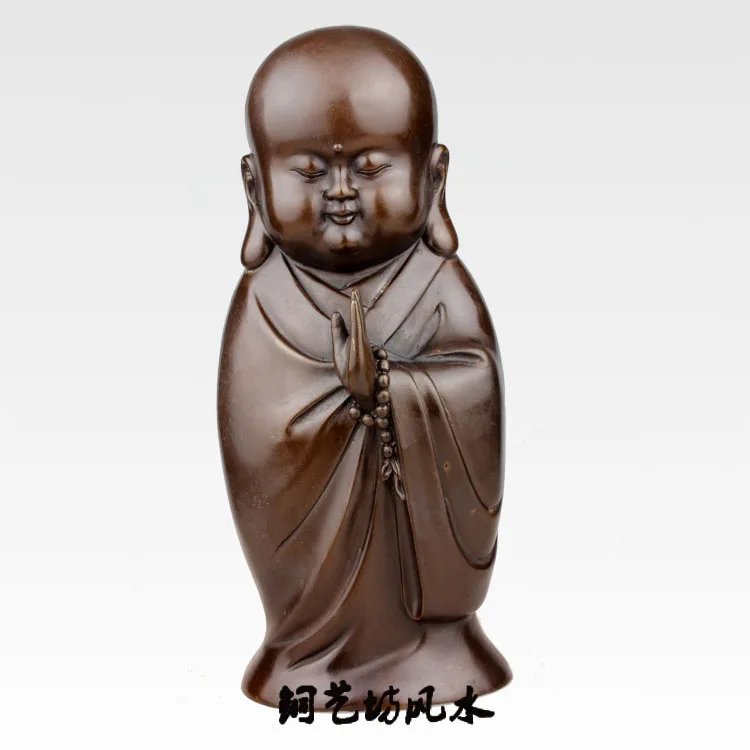 Buddhist disciple HOME decoration Talisman # One heart to the Buddha Buddhism art little monk CHAN DAO bronze statue