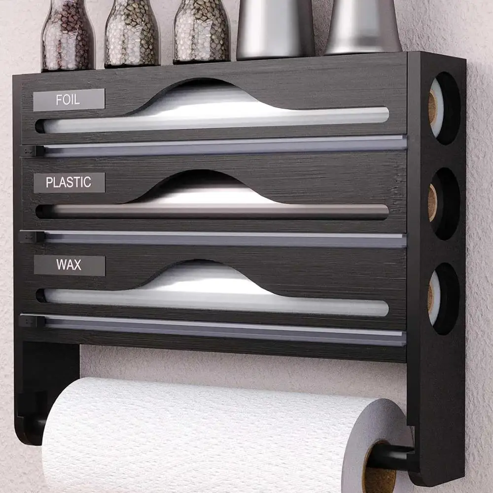 Caja cortadora de papel de aluminio con compartimento de bambú, papel de pared, cocina, múltiples capas de toalla, compartimento oculto, Scratc P3y0