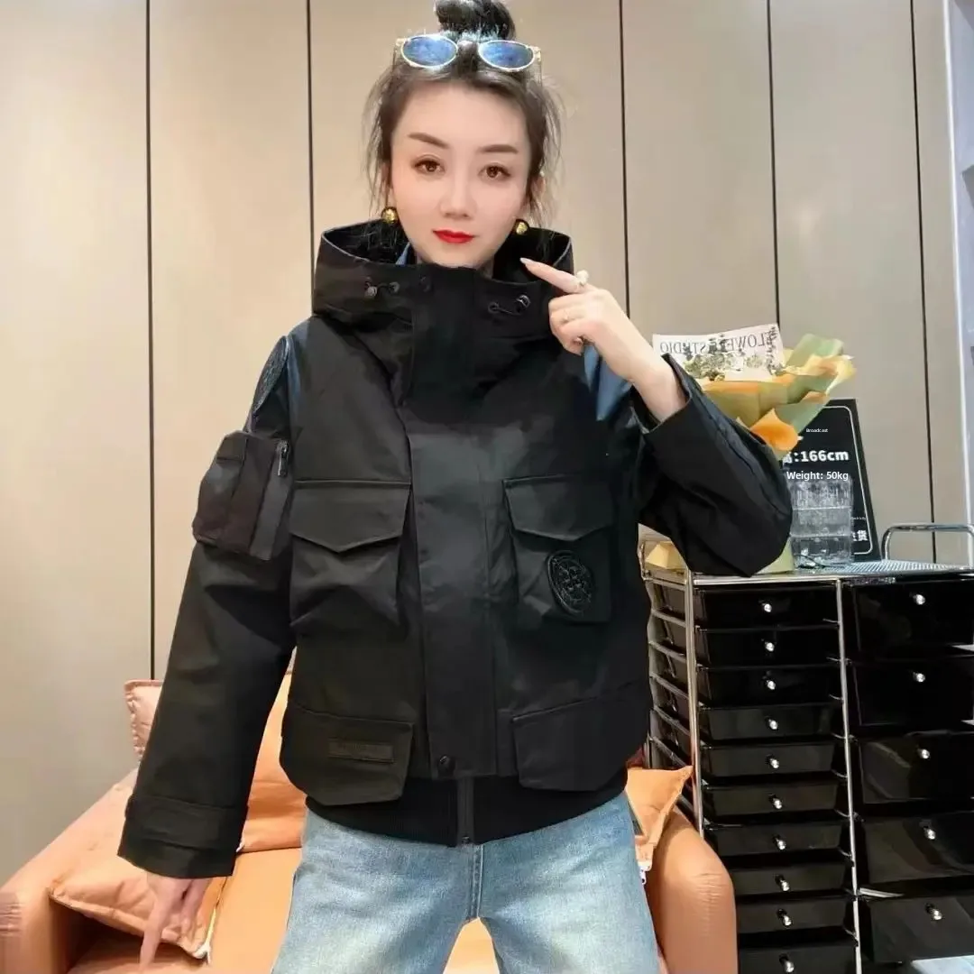 Высококачественная шикарная женская куртка для миниатюрных размеров, креативная модная короткая верхняя одежда свободного кроя с двойным карманом и длинными рукавами, зимняя утолщенная одежда