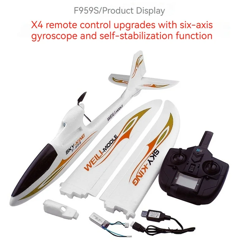 Weili f959s planador de alta velocidade com três canais traseiro push com giroscópio de seis eixos aeronave de controle remoto brinquedo modelo de asa fixa
