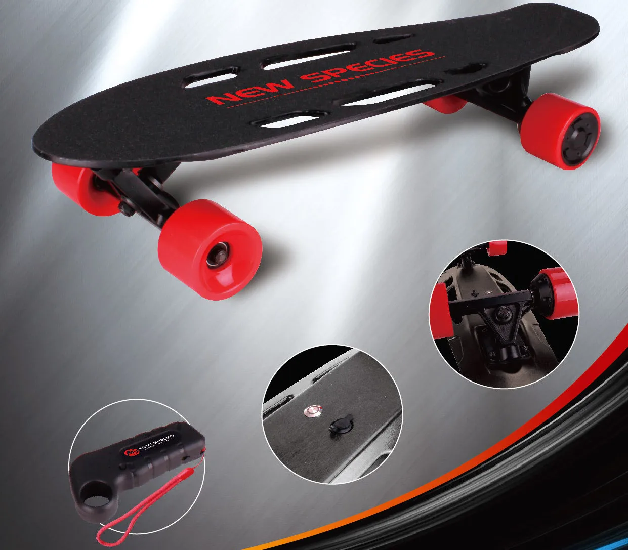 Elektrisch skateboard met enkele aandrijving voor volwassenen Batterij vierwielig skateboard RF-afstandsbediening klein visbord