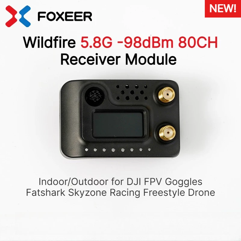 FOXEER Wildfire 5.8G -98dBm 80CH Dual Receiver Module Indoor/Outdoor for DJI FPV Goggles Fatshark Skyzone Racing Freestyle Drone