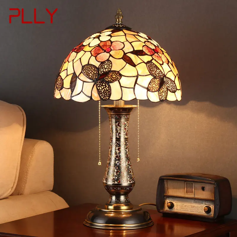 

PLLY European Brass Vase Table Lamps LED Creative Modern Tiffany Shell Decor Desk Light for Home Living Room Bedroom