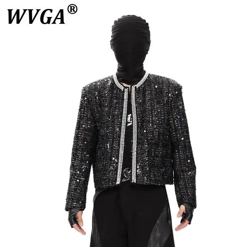 

WVGA Spring Autumn New Man Tide Pearl Open Stitch Elegant Jacket Niche Chic Casual Shoulder Pad Collarless Coats Ins Y2K W10253