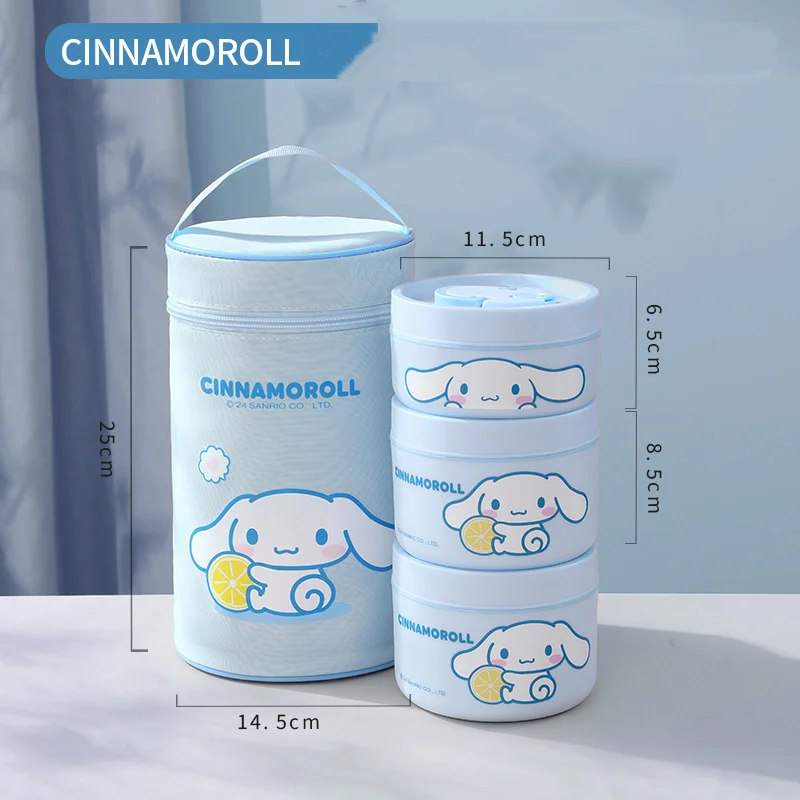 Sanrios My Melody Cartoon Anime 3Pcs Insulated Lunch Box Sus304Cinnamoroll Bento Box Set Home Office Outdoor Portable Soup Bowl