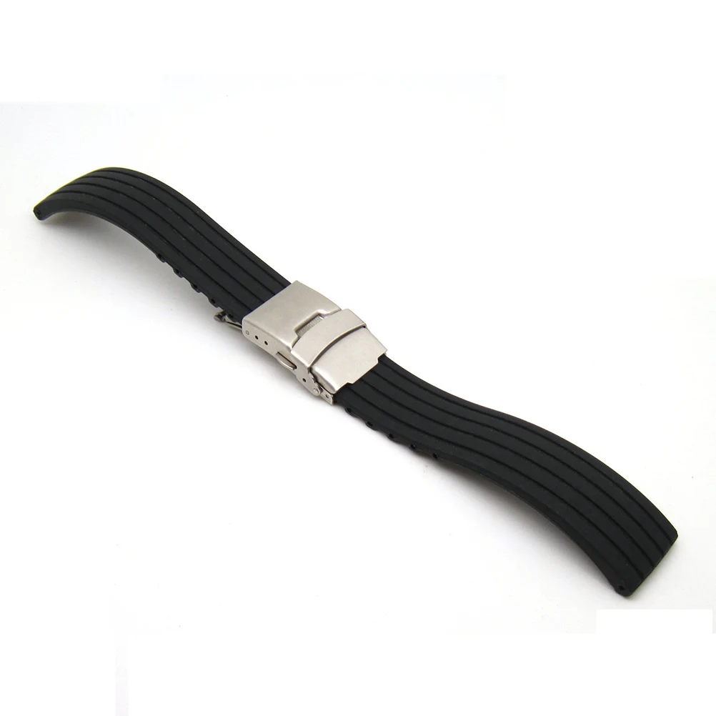 

2pcs Silicone Watch Belt Watch Replacement Strap Watch Wristband Waterproof Foldable Stripes Design (Black 20mm)