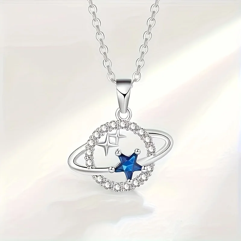 Elegant Star Decor Planet Pendant Necklace With Card & Gift Box, Holiday, Birthday Gift For Niece