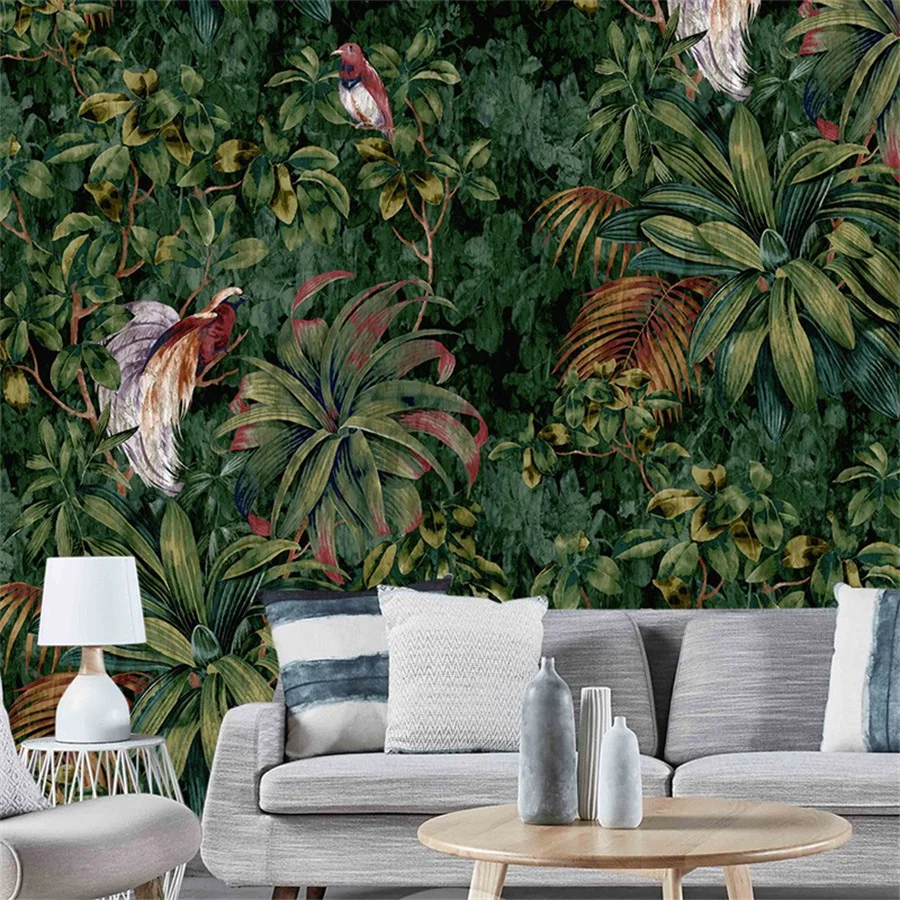 Custom Wallpaper 3D Southeast Asian Green Plant Background Wall Tropical Rainforest Mural Medieval Hotel Whole House Home Decor