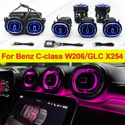 64 Colors Air Vent Ambient Light for Mercedes-Benz C-Class W206 2022 X254 Car RGB Turbine Air Conditioning Nozzle Outlet Ambient