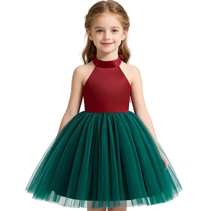 3-10 Years Merry Christmas Girls Dress Backless Sleeveless Mesh Fashion Xmas Girls Princess Dress Party Costumes Kids Clothes