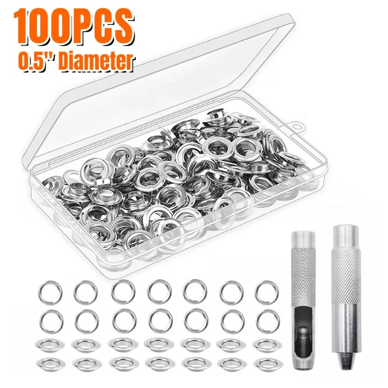 103Sets Grommet Tool Kit, Grommet Setting Tool 100 Sets Grommets Eyelets (1/2 Inch Diameter) Eyelets And Eyelet Punch Die Tool