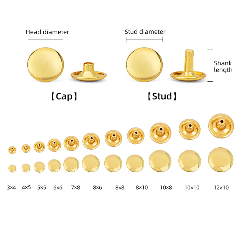 WUTA 100 set Solid Brass Leather Rivet Double Cap Rivet Round Stud Spike Collision Nail Decorative For DIY Clothes Bag Shoe Belt