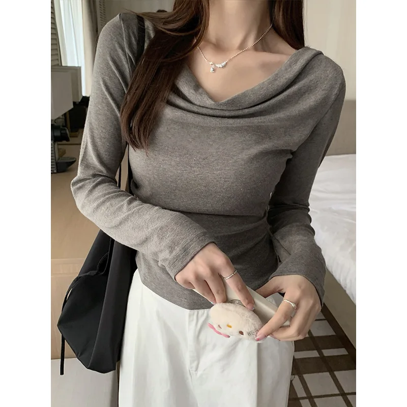 قبالة الكتف تي شيرت Y2K المرأة ساحة طوق تصميم الاسلوب المناسب فريد من نوعه العصرية بارد الحديثة عارضة السيدات الشابات أنيقة #3