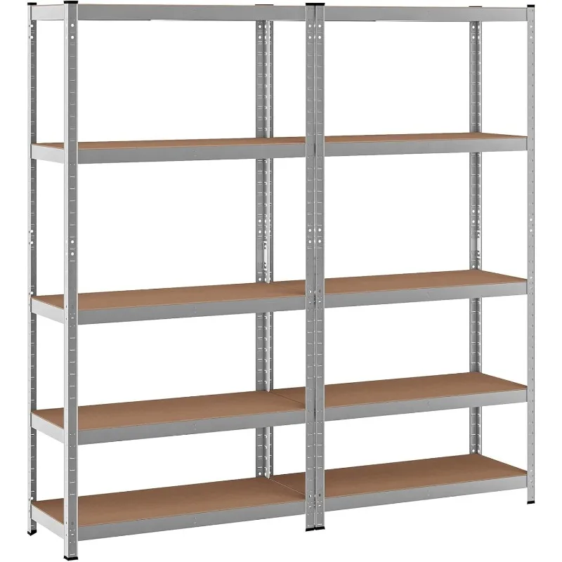 Storage Shelves Metal Garage Shelving Unit 5-Shelf Adjustable Heavy Duty Boltless Organizer Rack (2, Silver)