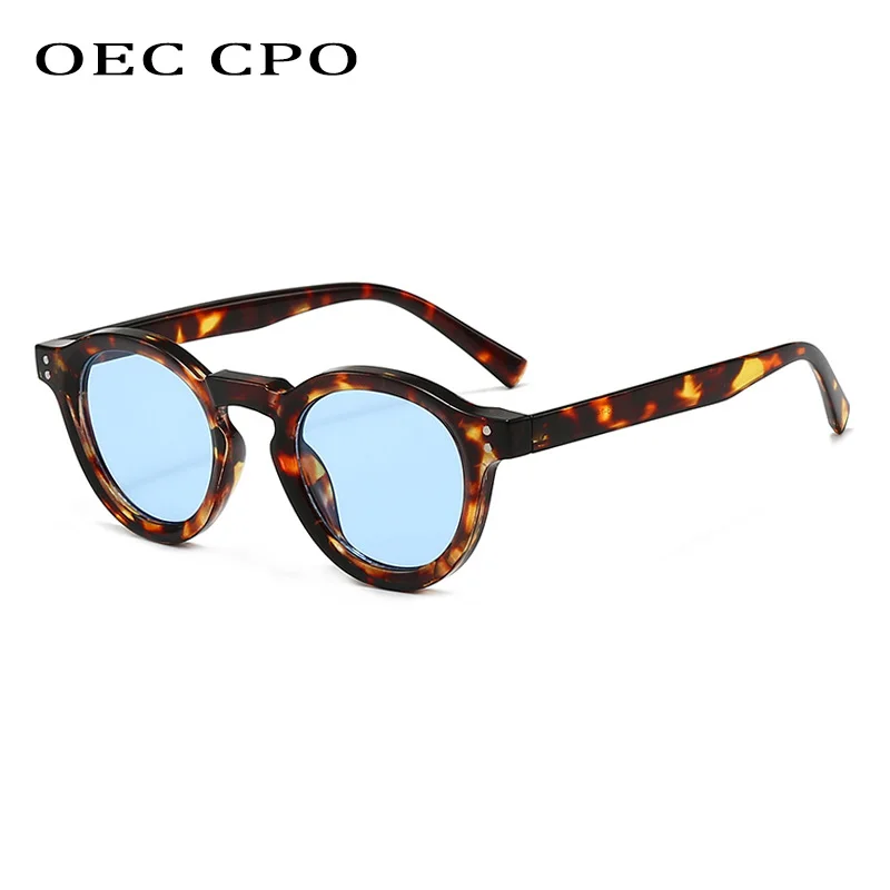 

OEC CPO Retro Round Rivets Sunglasses Women Brand Design Leopard Blue Candy Color Sun Glasses Female Punk Eyewear Shades UV400