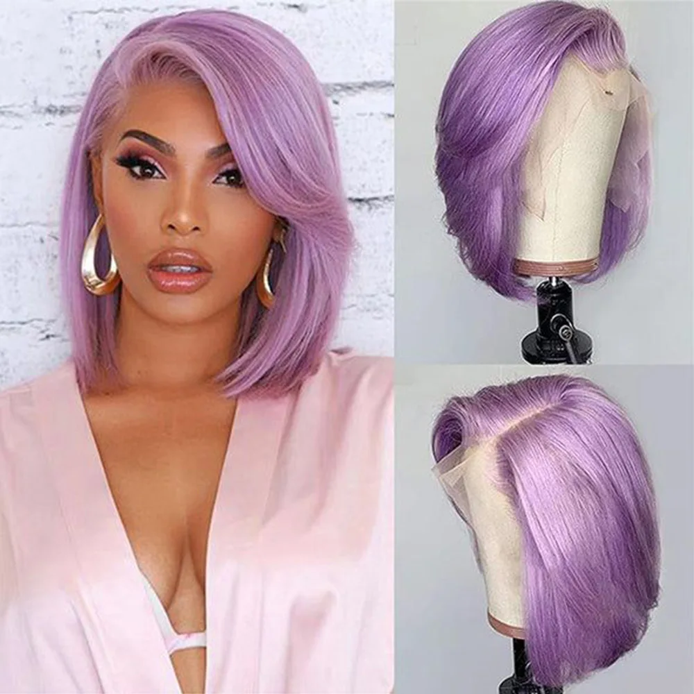 Purple Short Bob Wigs Human Hair 13x4 HD Lace Front Wig Glueless Colored Straight Lace Frontal Wig 100% Raw Human Hair Bob Wigs