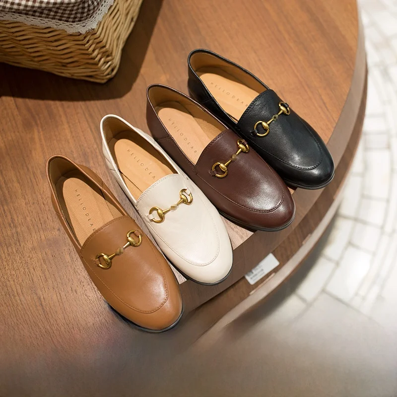 Mocasines de Piel de O con Suela Suave para Mujer, Hebilla de Metal, Tacón Plano, Zapatos Casus de Moda, Zapatos de Cu...