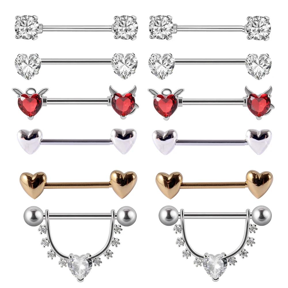 1Pair Love Heart Nipple Piercing Zircon Breast Piercing Jewelry Nipple Barbell Sexy Nipple Rings Nipple Shield Barbell Jewelry
