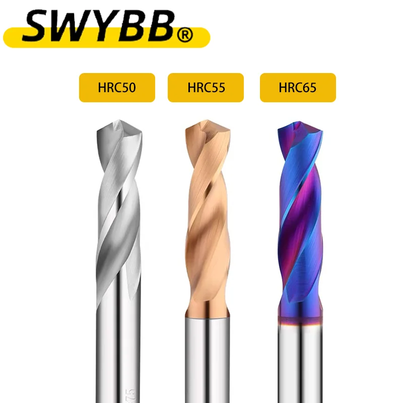 Broca de carboneto sólido para metal duro, aço de tungstênio, ferramentas de trabalho CNC, 1.0-16mm, HRC50, HRC55, HRC60